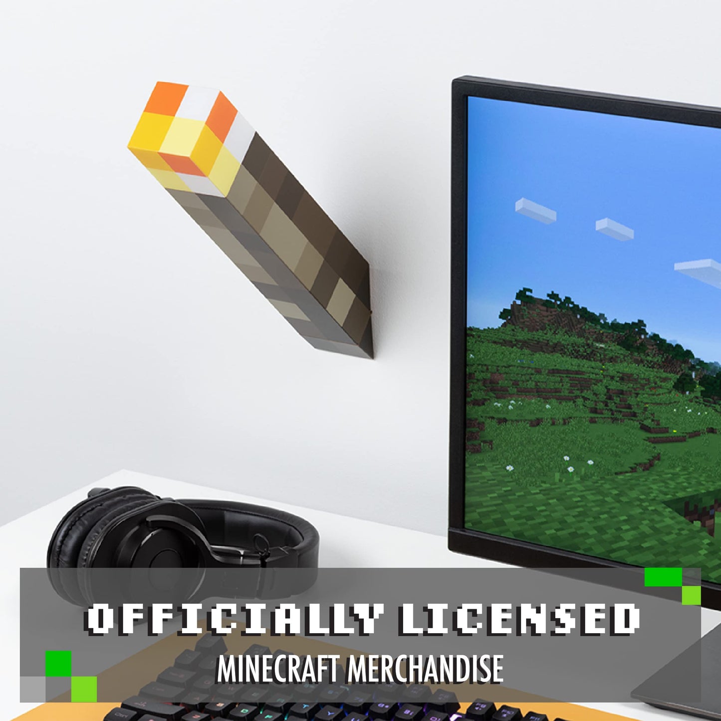 PRODUCTO 119 Paladone Minecraft Lámpara Antorcha y Luz Nocturna, Montable en la Pared o Independiente, Funciona con Baterías, Licencia Oficial para Decoración de Habitaciones Minecraft