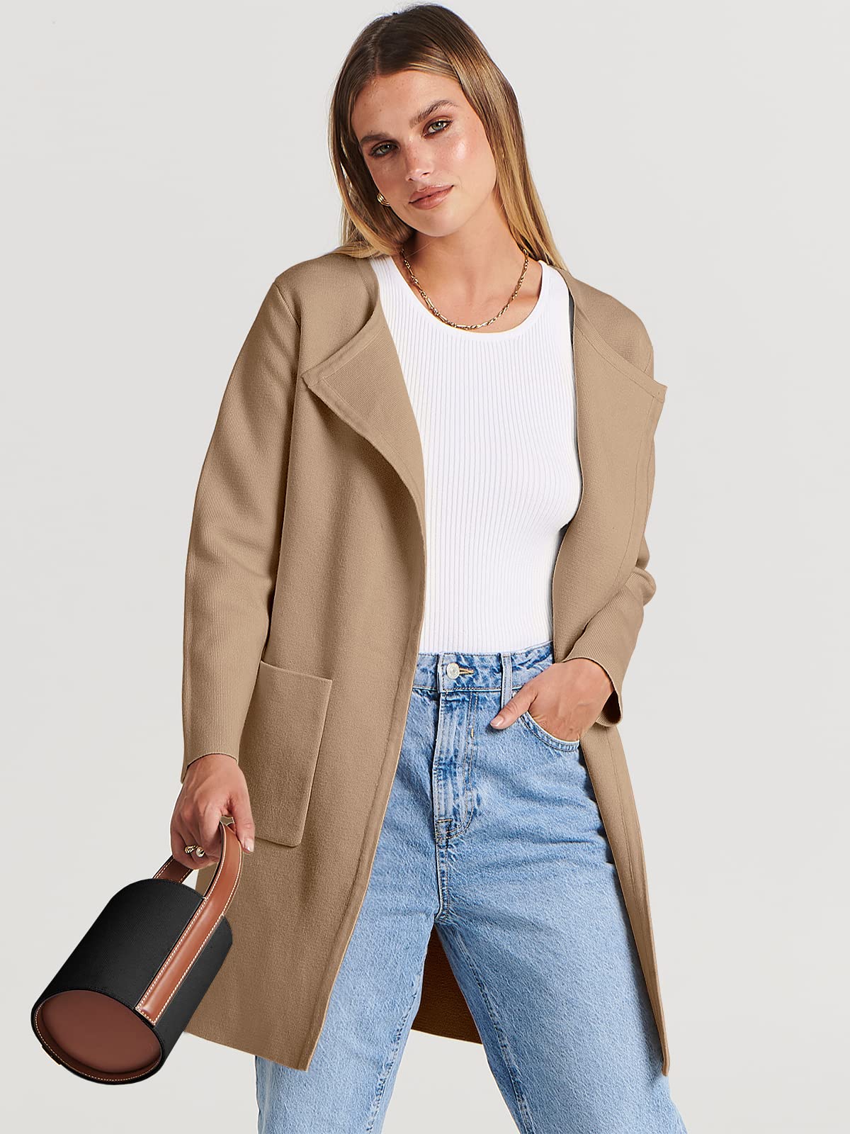 PRODUCTO 541 ANRABESS Cárdigan de punto grueso con frente abierto para mujer Otoño Manga larga Casual Suéter de lana de gran tamaño Chaqueta Abrigo de invierno Moda de moda 2023 Ropa Trajes 715shenxing-S Caqui