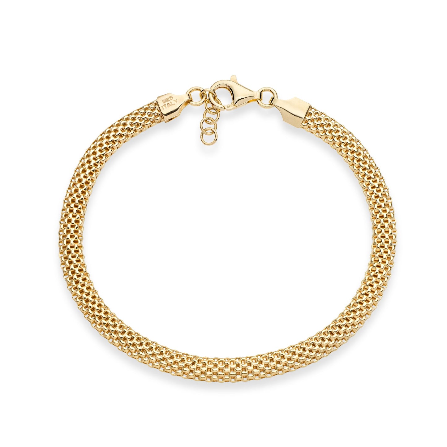 PRODUCTO 595-3 Miabella Pulsera de cadena italiana de eslabones de malla de 5 mm con oro de 18 quilates sobre plata de ley para mujer, 925 hecha en Italia (longitud 6,5 pulgadas (extra pequeña))