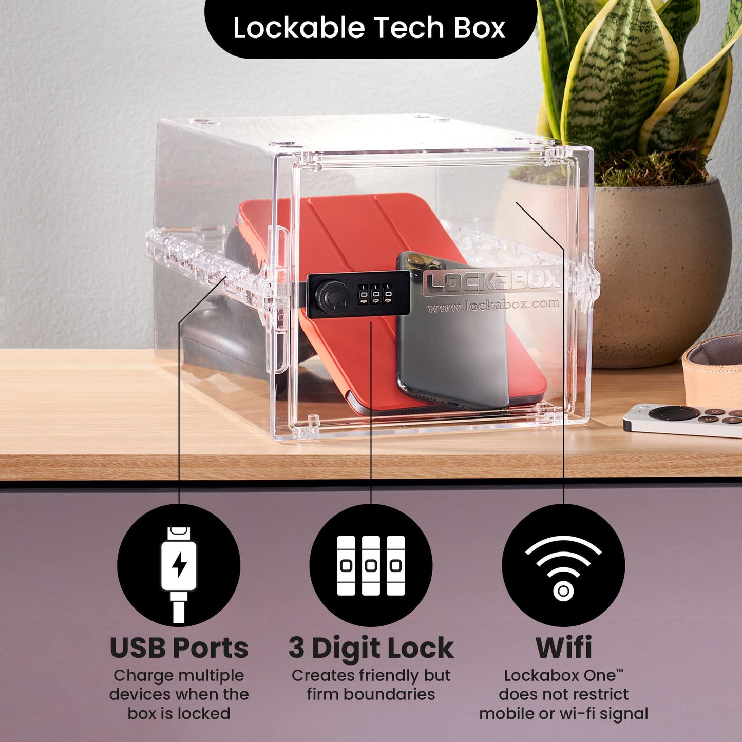 PRODUCTO 507 Lockabox One™ | Caja de almacenamiento compacta e higiénica con cerradura para alimentos, medicamentos, tecnología y seguridad en el hogar | Talla única 12 x 8 x 6,6 pulgadas externamente (Cristal)