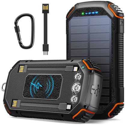 PRODUCTO 394 Jinepin Paquete de 2 cargadores de teléfono solar Power Bank 36000mAh y 38600mAh Cargador de batería inalámbrico con energía solar Batería de respaldo externa (naranja)