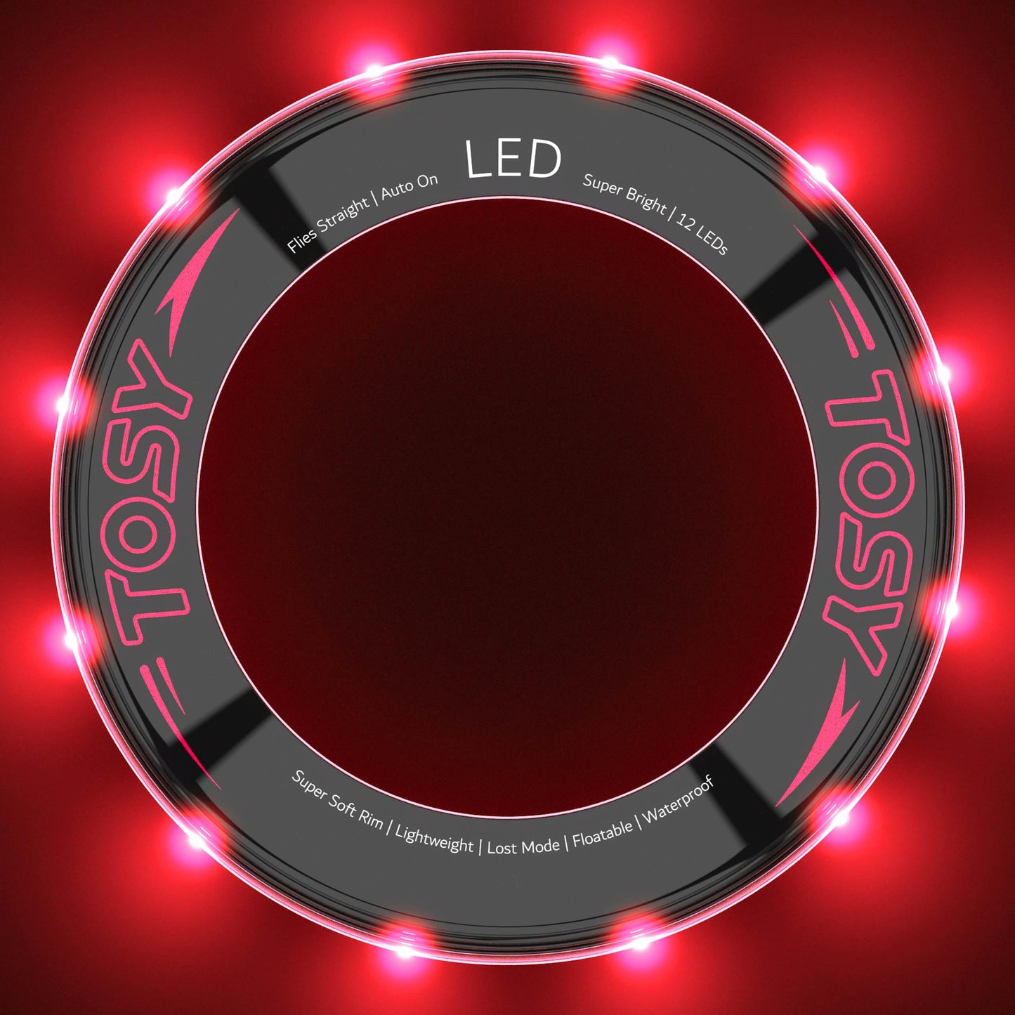 PRODUCTO 49 TOSY Anillo volador – 12 LED, súper brillante, borde muy suave y fosforescente, iluminación automática, seguro, impermeable, disco volador ligero, divertido juguete de regalo de Navidad y exterior/interior para niños/niñas/niños