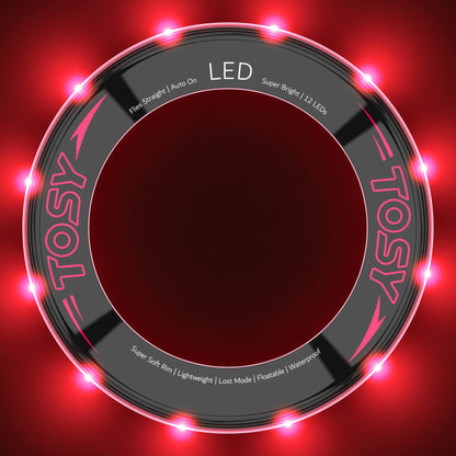 PRODUCTO 49 TOSY Anillo volador – 12 LED, súper brillante, borde muy suave y fosforescente, iluminación automática, seguro, impermeable, disco volador ligero, divertido juguete de regalo de Navidad y exterior/interior para niños/niñas/niños