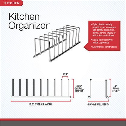 PRODUCTO 475 Spectrum Diversified Euro Organizador de tapas de cocina para platos, tablas de cortar, utensilios para hornear, rejillas para enfriar, ollas y sartenes, bandejas para servir y recipientes reutilizables, dorado 4.5 x 13.5 x 4.25 pulgadas