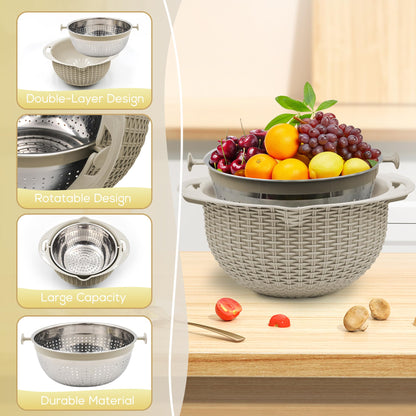 PRODUCTO 477 Colador 4-1 con juego de cuencos para mezclar, 2024 nuevo juego de coladores y coladores de alimentos para cocina, colador de pasta y arroz, lavadora de frutas y verduras, centrifugador de ensalada, colador de cocina, cuenco, color beige