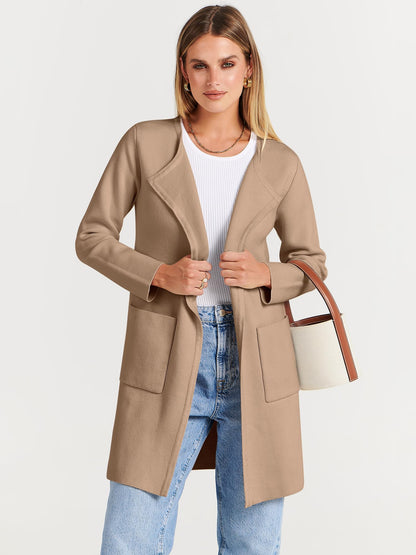 PRODUCTO 541 ANRABESS Cárdigan de punto grueso con frente abierto para mujer Otoño Manga larga Casual Suéter de lana de gran tamaño Chaqueta Abrigo de invierno Moda de moda 2023 Ropa Trajes 715shenxing-S Caqui