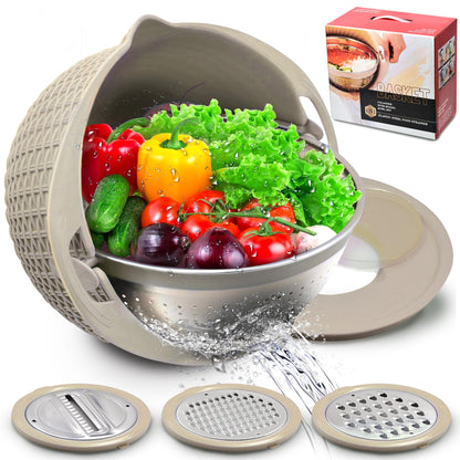 PRODUCTO 477 Colador 4-1 con juego de cuencos para mezclar, 2024 nuevo juego de coladores y coladores de alimentos para cocina, colador de pasta y arroz, lavadora de frutas y verduras, centrifugador de ensalada, colador de cocina, cuenco, color beige