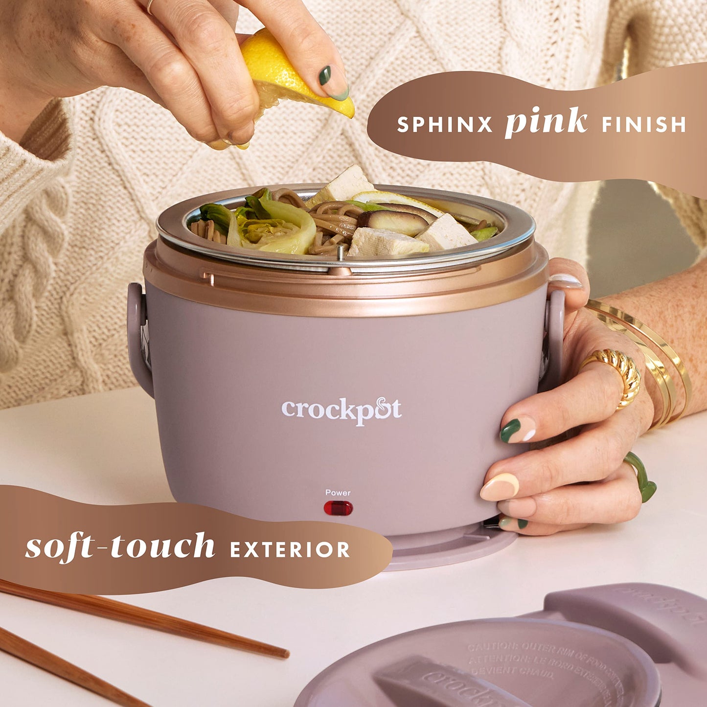 PRODUCTO 468 Fiambrera eléctrica Crock-Pot, calentador de alimentos portátil para viajes, automóvil, para llevar, 20 onzas, rosa rubor | Mantiene la comida caliente y sin derrames | Apto para lavavajillas | Regalos para mujeres