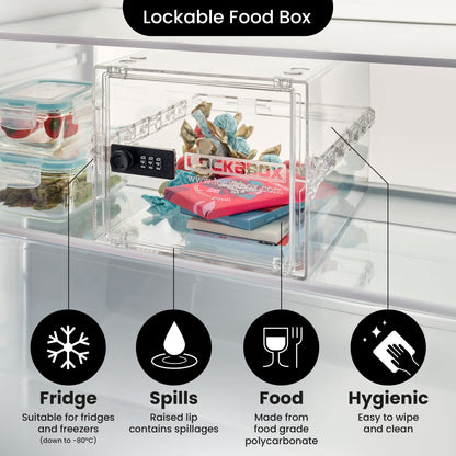 PRODUCTO 507 Lockabox One™ | Caja de almacenamiento compacta e higiénica con cerradura para alimentos, medicamentos, tecnología y seguridad en el hogar | Talla única 12 x 8 x 6,6 pulgadas externamente (Cristal)