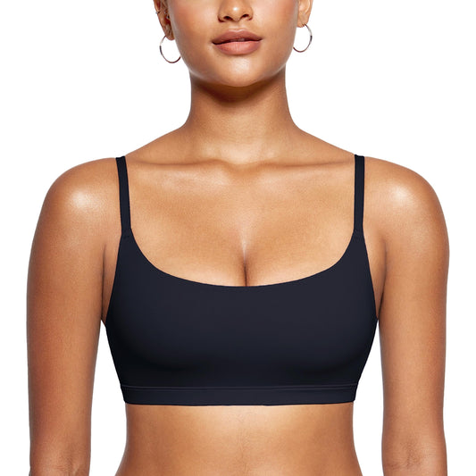 PRODUCTO 613 INLYRIC Bralettes Inbarely para mujer, sujetadores tipo camisola, sin aros, inalámbricos, sin costuras, sin forro, cómodo sujetador deportivo negro mediano