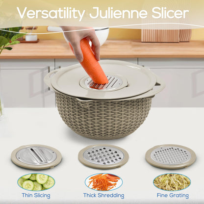 PRODUCTO 477 Colador 4-1 con juego de cuencos para mezclar, 2024 nuevo juego de coladores y coladores de alimentos para cocina, colador de pasta y arroz, lavadora de frutas y verduras, centrifugador de ensalada, colador de cocina, cuenco, color beige