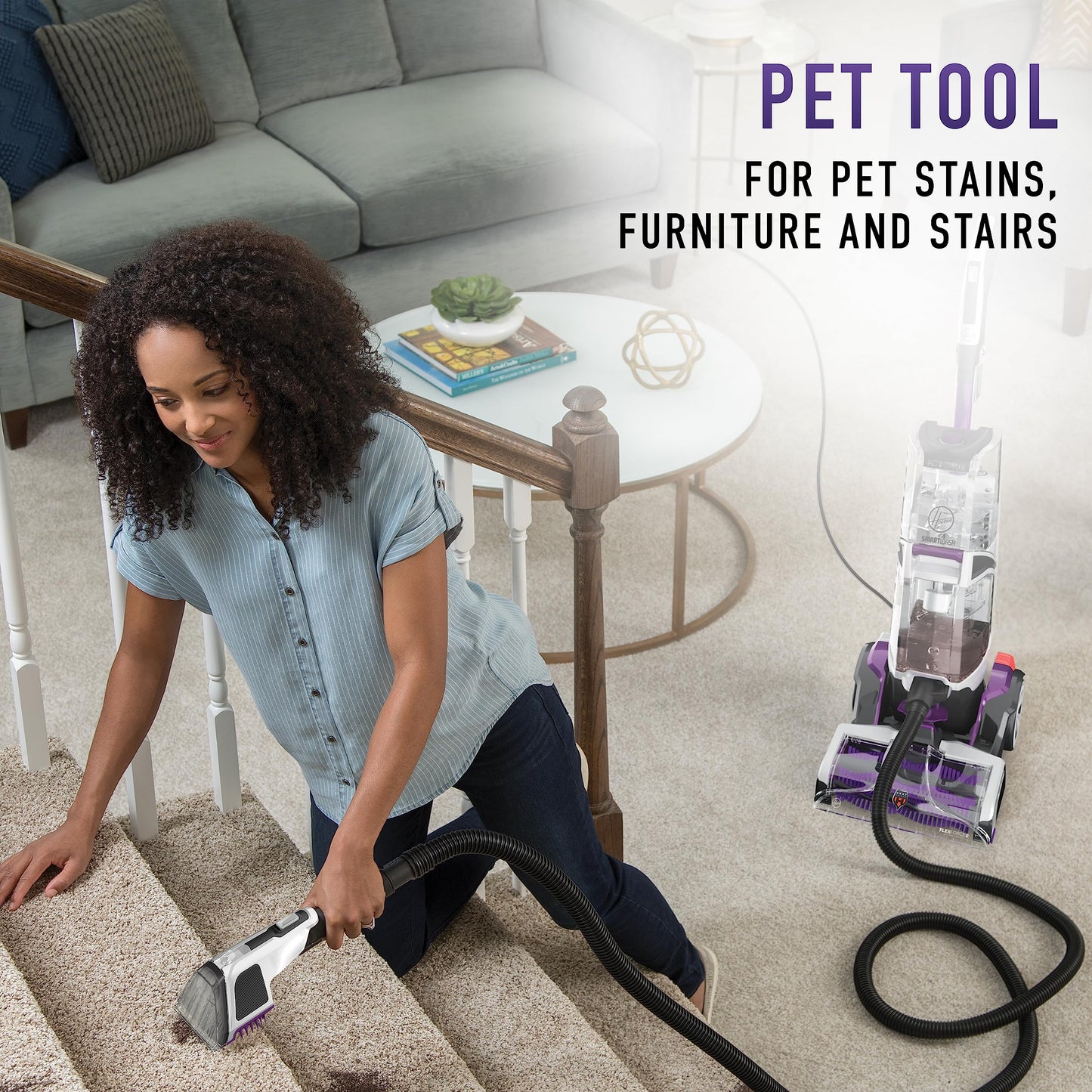 PRODUCTO 473 Hoover SmartWash Limpiador automático de alfombras para mascotas con varita quitamanchas Spot Chaser, máquina champú para mascotas, con tapete de almacenamiento, FH53050, morado