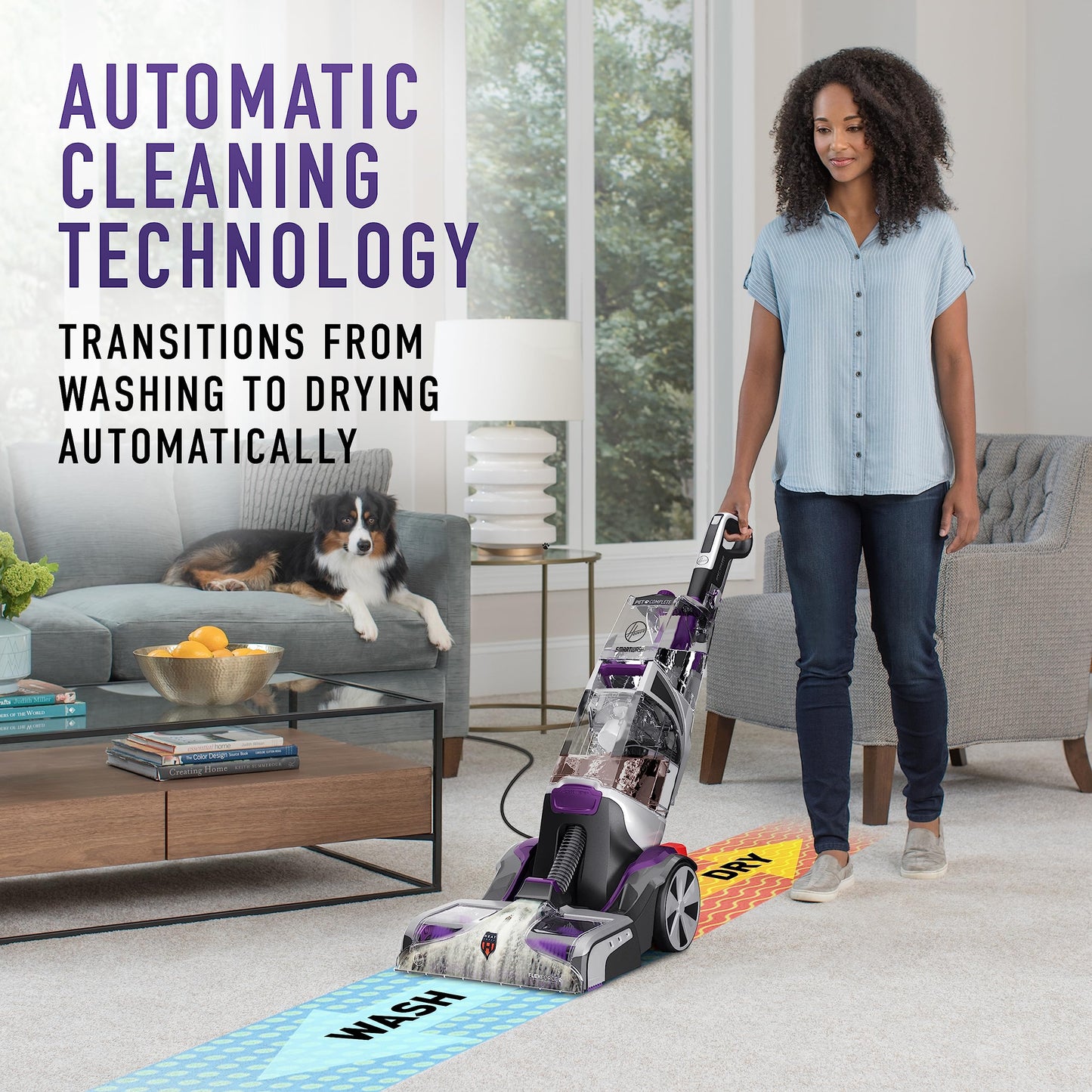 PRODUCTO 473 Hoover SmartWash Limpiador automático de alfombras para mascotas con varita quitamanchas Spot Chaser, máquina champú para mascotas, con tapete de almacenamiento, FH53050, morado