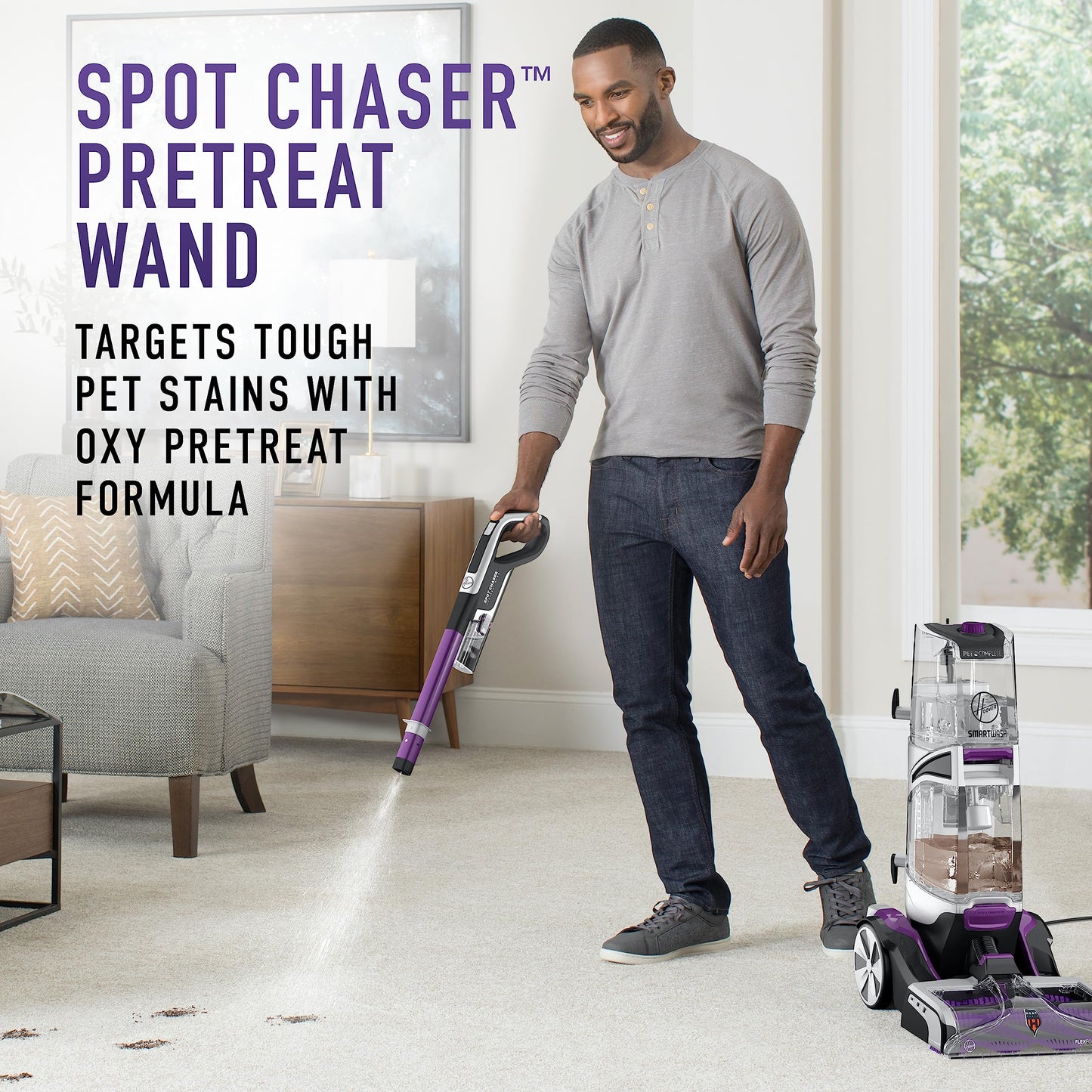 PRODUCTO 473 Hoover SmartWash Limpiador automático de alfombras para mascotas con varita quitamanchas Spot Chaser, máquina champú para mascotas, con tapete de almacenamiento, FH53050, morado